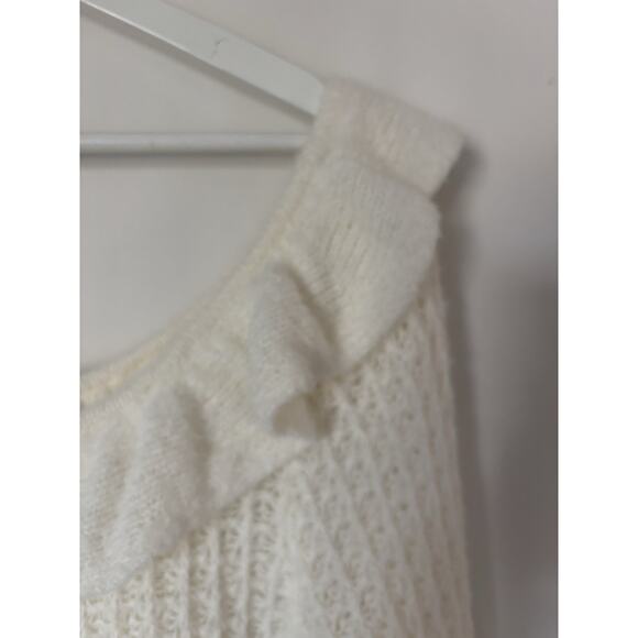 Anthropologie Sweater Large Womens Knit Cream Ruffle Open Knit - Picture 3 of 13